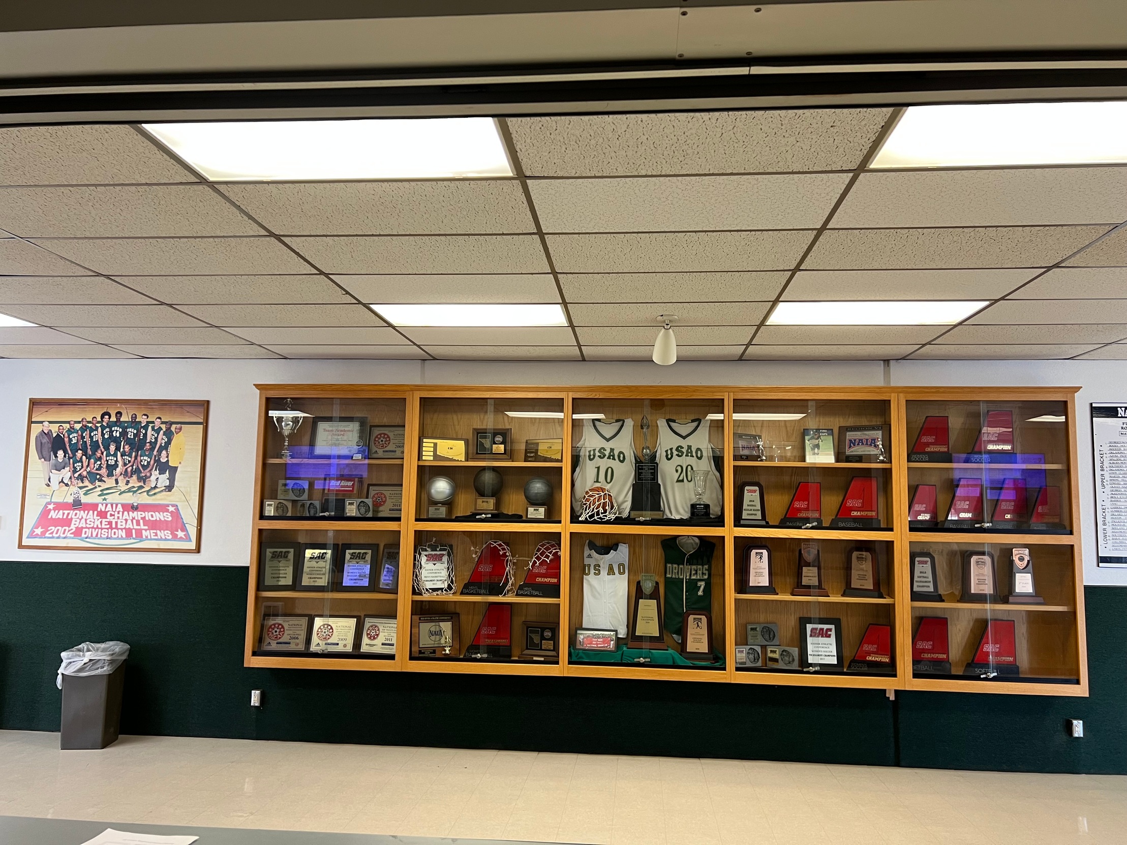 trophy case inside FieldHouse lobby