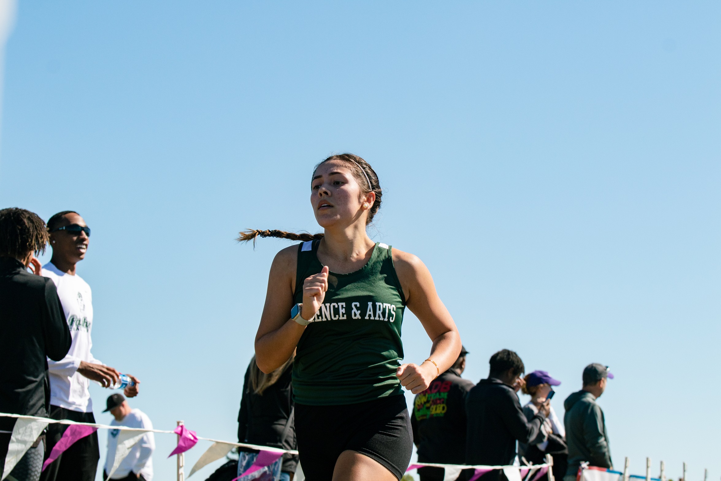 running across the finish line.

